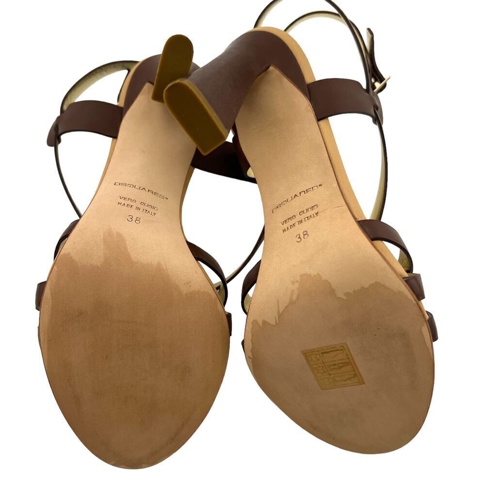 New DSQUARED2 Women US 8 Brown Leather Stiletto Pump Sandals Ankle Strap IT $650 - Picture 14 of 16